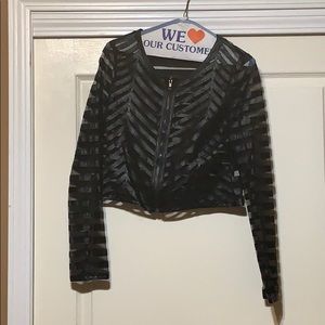 Faux leather and mesh zip up